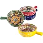 Cuenco de Sopa con Mango, Cuencos de Cereales, Olla de Cerámica para Cereales/Sope - 750 ml, Cuencos para Sopa con Cebolla Francesa, Cuenco Microondas y Horno - Estilo Bohemio
