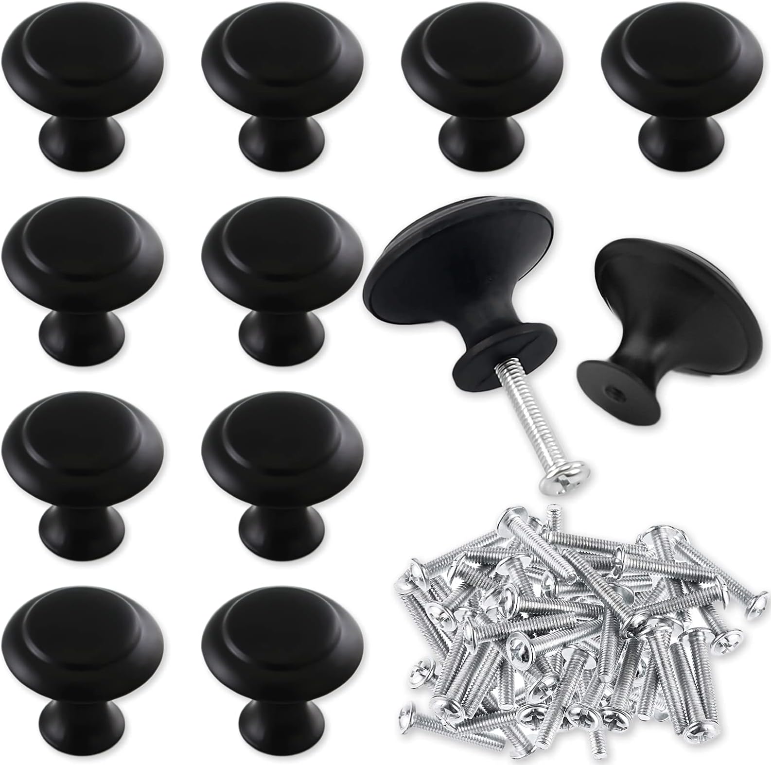 Acehome 12pcs Black Matted Round Cabinet Knobs, Cupboard Handles Knob, Vintage Style, Drawer Knobs for Wardrobes Kitchen Furniture Dresser Drawer Pulls Door Handles