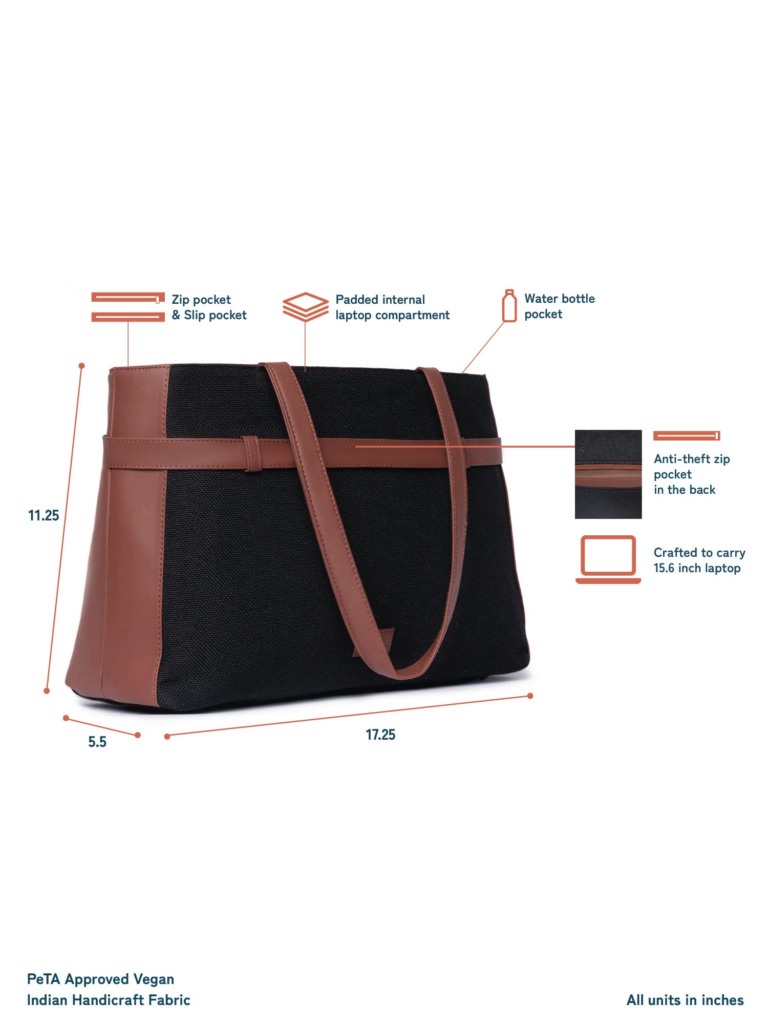 ZOUK Jet Black Solid Printed Women's Jute Handcrafted Vegan Leather Black Statement Office Shoulder Bag 1