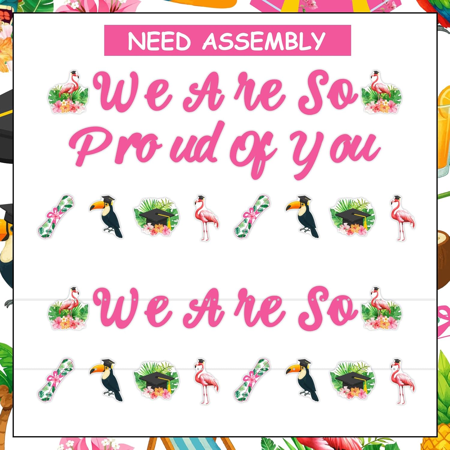 Jollyboom Tropical Graduation Party Decorations, Hawaiian We are So Proud of You Banners Graduation Party Decorations for Class of 2026 Congrats Aloha Grad College Summer