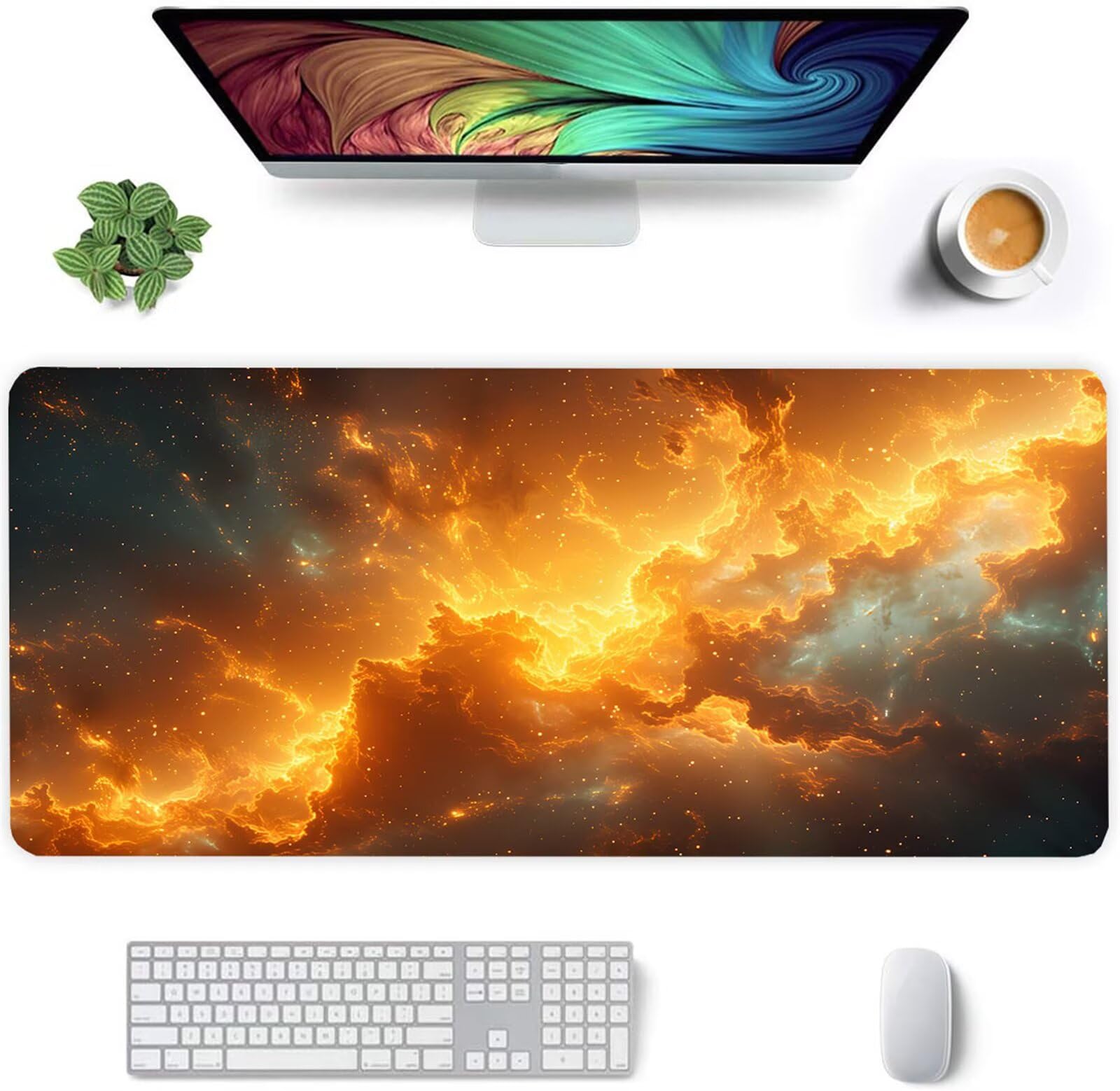 Alfombrilla Ratón XXL 1200x600x2mm Mouse Pad Grande Gaming,Alfombrilla Antideslizante,Tapete Escritorio con Bordes Cosidos,Alfombrilla Ratón para Jugadores, PC, Oficina, Paisaje de Nubes Amarillas