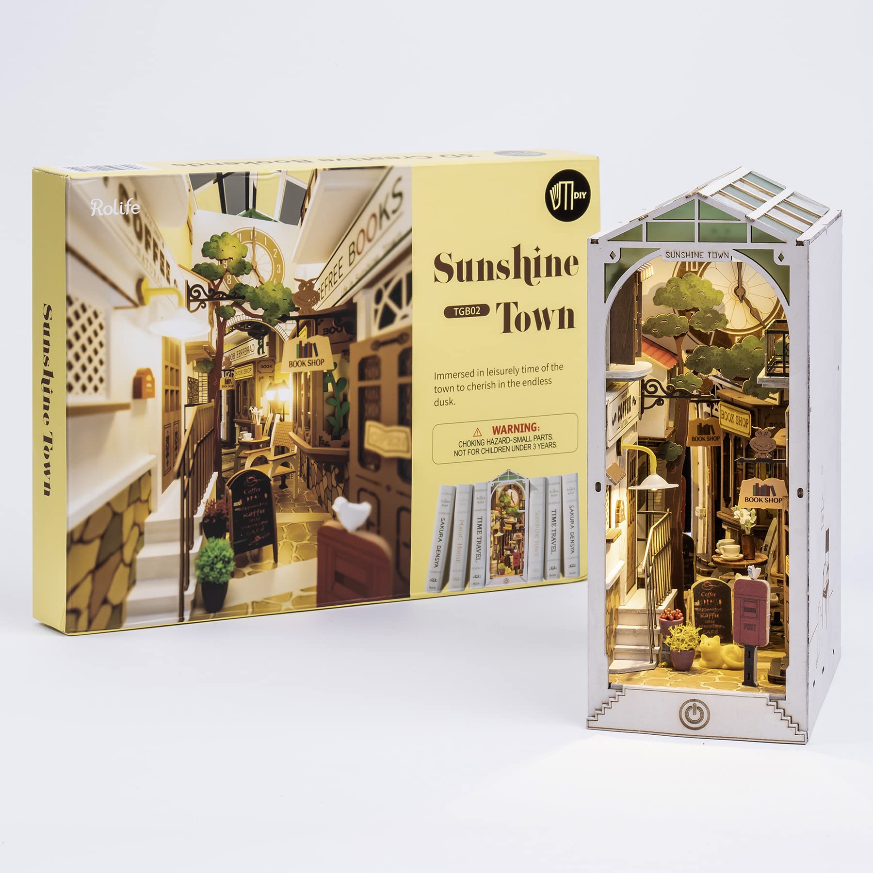 Rolife Book Nook Kit Maison Miniature à Construire DIY Maquette Adulte avec LED Lumières Décoration de Bibliothèque Livre Salon Booknook Puzzle 3D Bois Serre-Livres Diorama (TGB02)