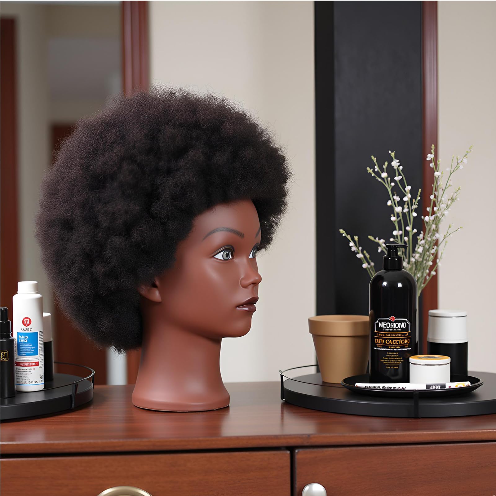 Afro Curly Mannequin Head with 100% Human Hair Curly Hair Friseur Hair