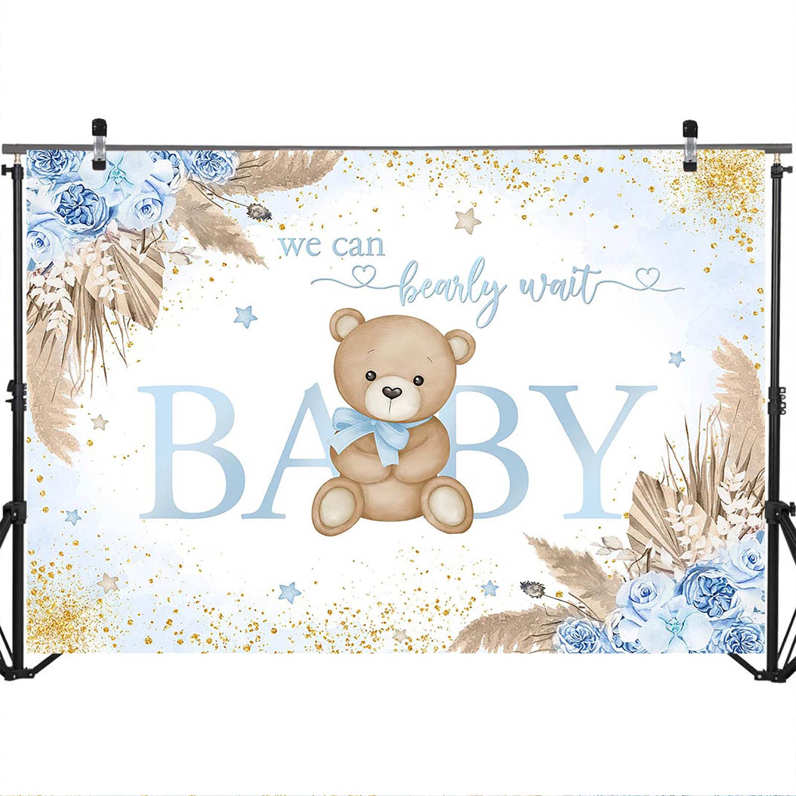 Avezano Sfondo decorativo per baby shower con orsetto bohémien, per baby shower, feste e fotografie, 2,1 x 1,5 m