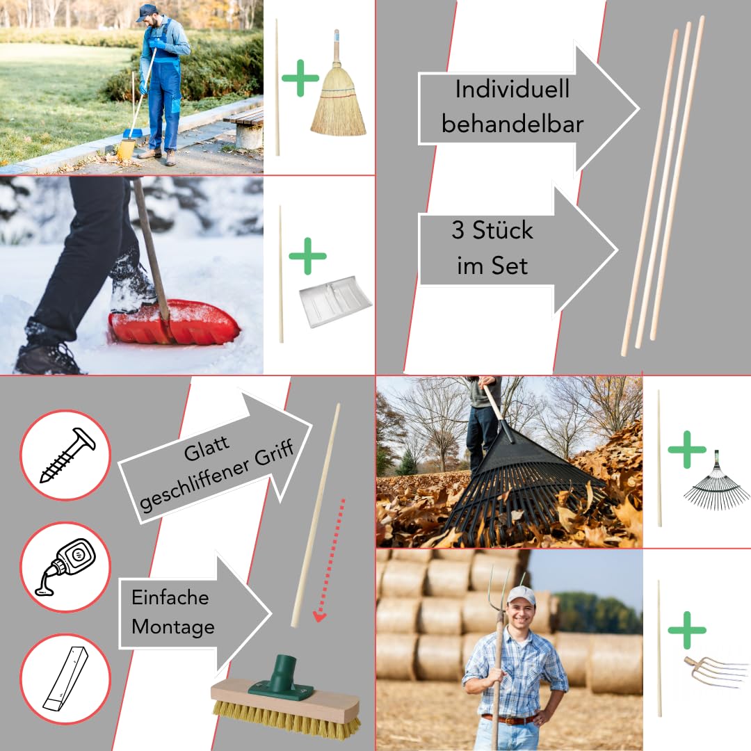 Manico di ricambio per scopa in legno, 120 cm, manico in legno di faggio, manico in legno di faggio, diametro 22 mm, manico in legno per attrezzi da giardino, zappe da giardino, produzione UE