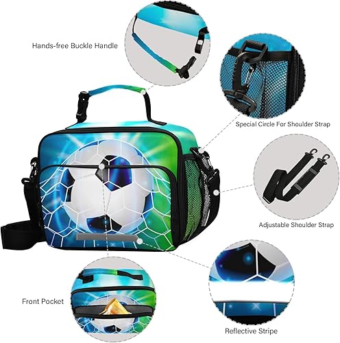 Miniatura 3 de Soccer Ball Water Lunch Box for Boys Girls Football Insulated Lunch Bag Kids Cooler Tote Shoulder Strap Reusable School Picnic Travel Office