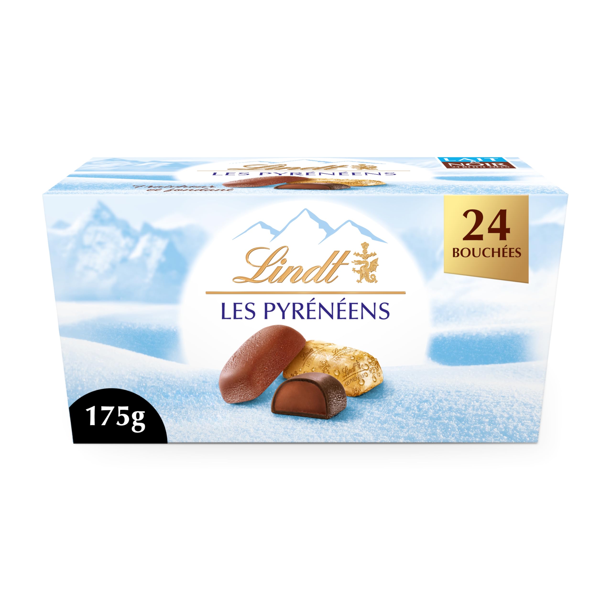 Lindt - Ballotin LES PYRÉNÉENS - Assortiment de Chocolats au Lait et Noirs - Frais et Fondants - Idéal pour Noël, 175g