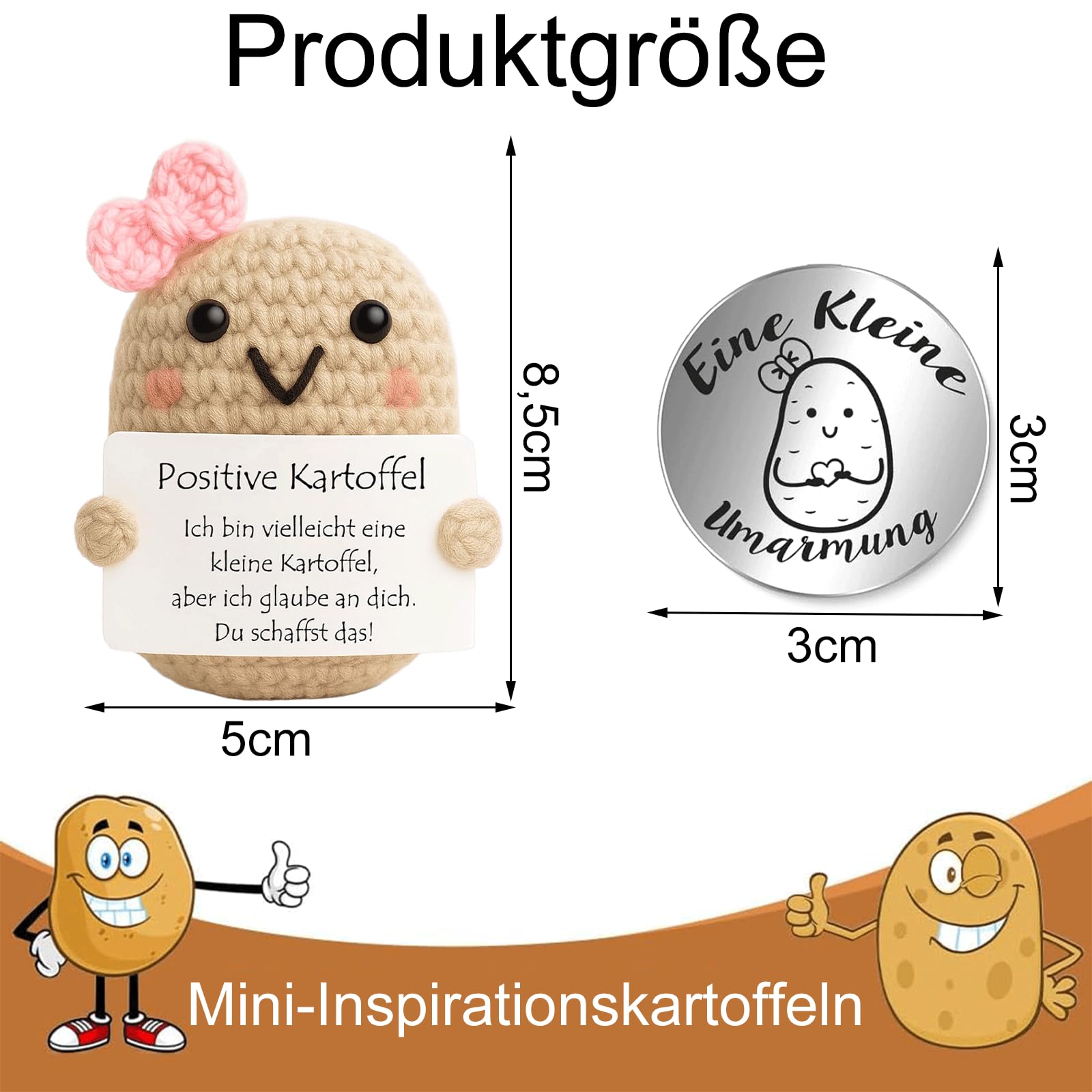 LEMONSTONE Pocket Hug Pozytywna figurka ziemniaczana, ręcznie robiona dzianina, dekoracyjna figurka z małym uściskiem, talizman, srebrna, kreatywna szydełkowana lalka, dla przyjaciół, kolegów z