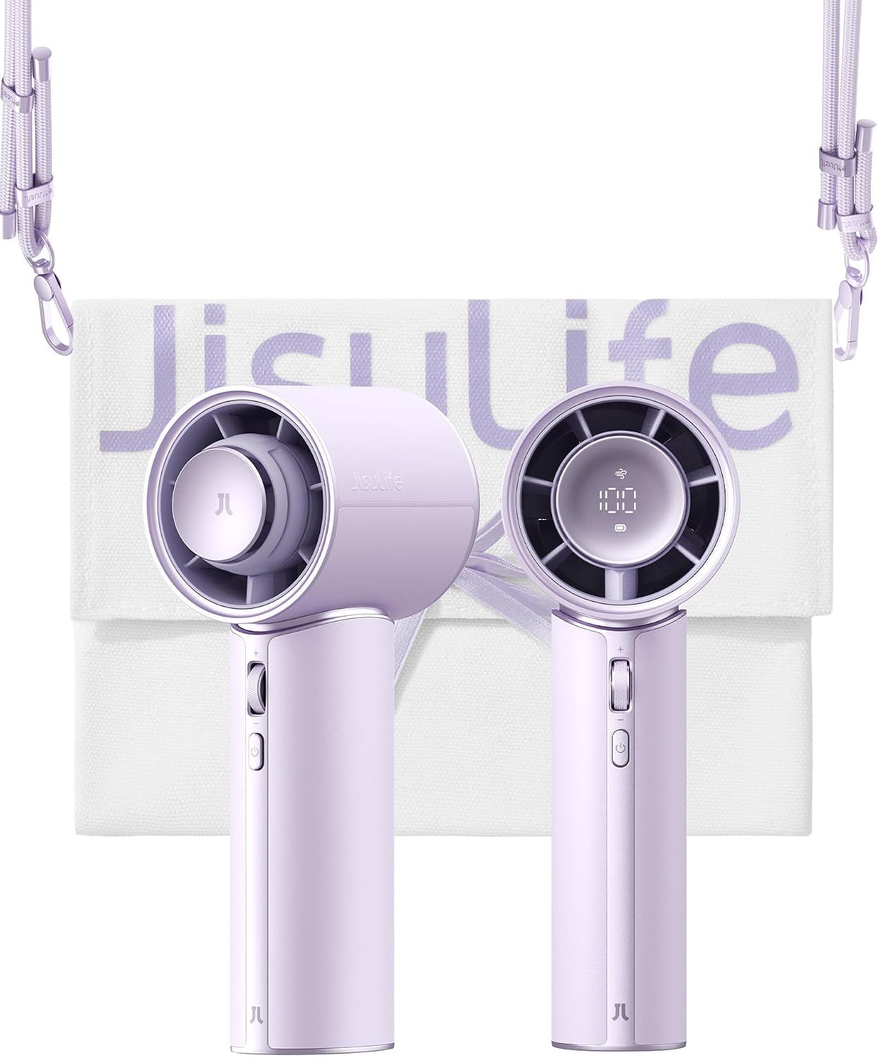 JISULIFE Handventilator, Mini Tragbarer Turbo-Ventilator mit Hochwertigem PU-Leder, [Bis zu 30 Stunden Kühlzeit], 1–100 Geschwindigkeit， USB-Ventilator für Reisen-Lila