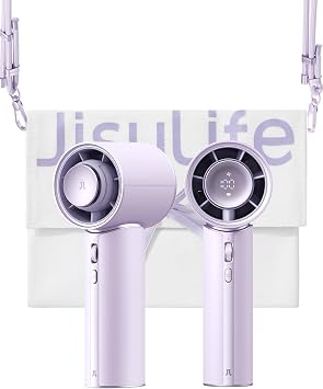 JISULIFE Handheld Fan Pro1 Mini - Scented Breeze Elite PU Leather, Aroma Pod Innovation, 30 Hours Cooling, 100-Speed, Portable Fan for Travel, Concerts, Premium Gifts for Women Men- Misty Purple