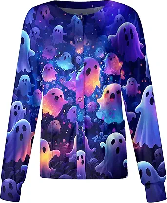 Printed Scrub Jackets for Woman Print Long Sleeve Plus Size Womens Scrubs for Women Nursing Jacket with Pockets