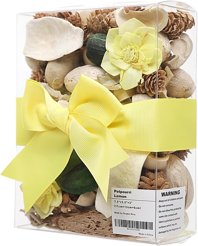 Qingbei Rina Lemon Scented Potpourri Bag Dried Flower and Plants Vase Centerpiece Home Fragrance Sachet Decoration and Gift 13 Ounce (Yellow)