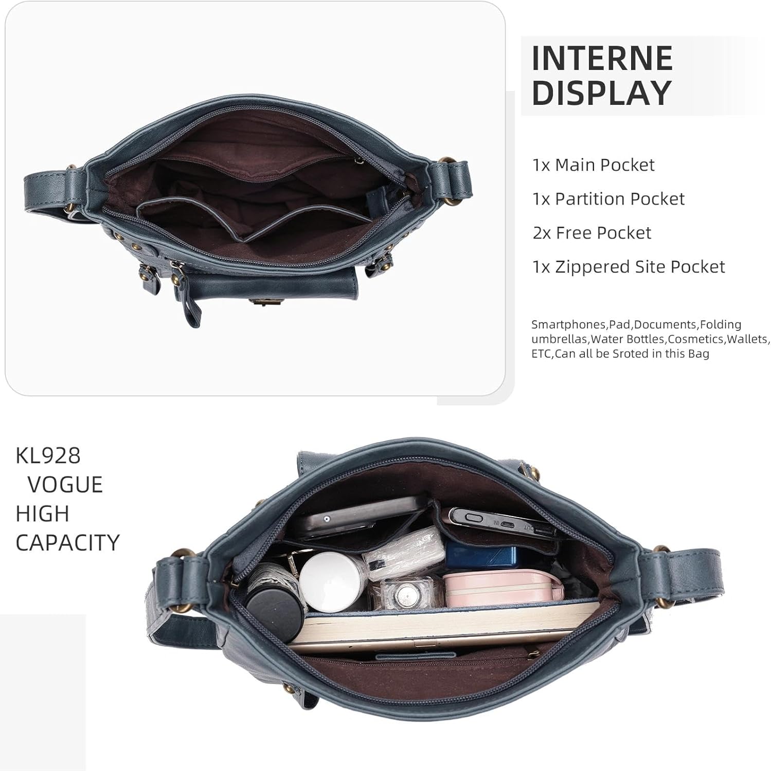 KL928 Crossbody Bags for Women, Multi Pocket Shoulder Bags, Medium PU Leather Cross Body Purses - Image 4