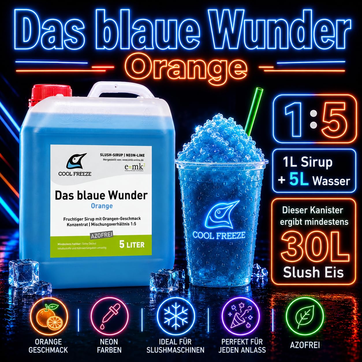 Jarabe para granizados | Naranja | Concentrado 1:5 | Canister de 5 litros | Apto para la máquina Ninja Slush | Sin azo ni glicerina