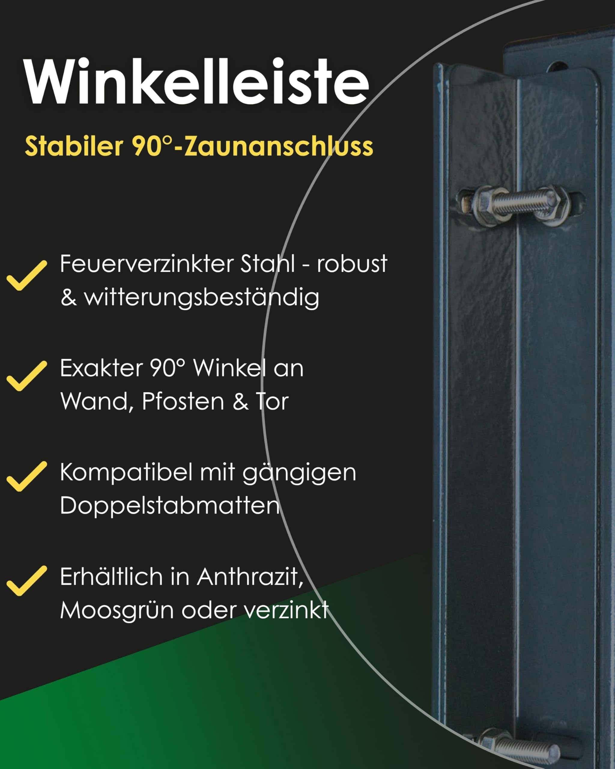 Winkelleiste Zaunanschluss aus Stahl für Doppelstabmattenzaun (RAL 7016 anthrazit Länge 1040mm)