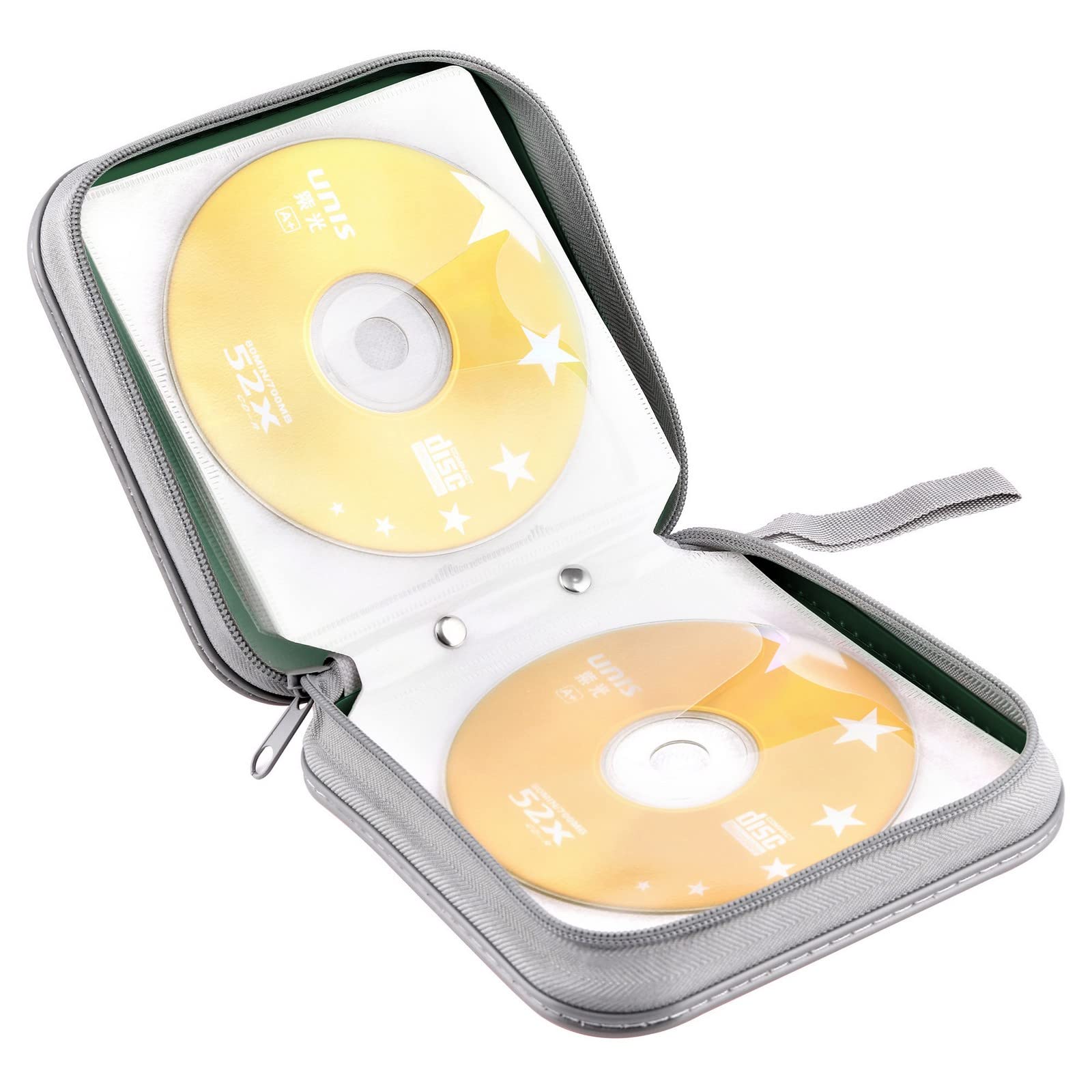 48 capacità CD/DVD custodia organizer portatile con cerniera in plastica rigida CD/DVD custodie organizer portafoglio libro per auto casa viaggi (verde scuro)