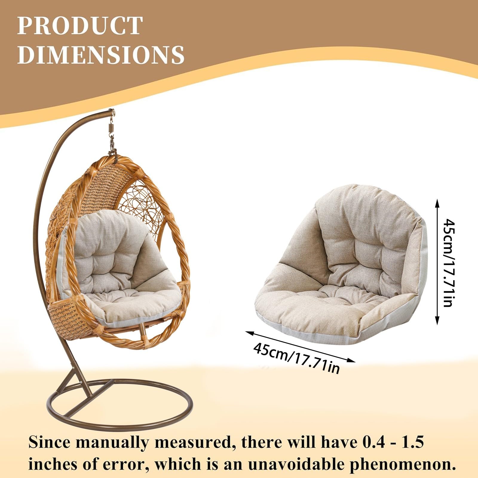 Hängesessel Kissen Sitzauflage für Hängekorb Sitzkissen Soft Polster Auflage für Polyrattan & Rattan Hängeschaukel Rückenkissen für Hängesitz Indoor & Outdoor Dekokissen (Beige)