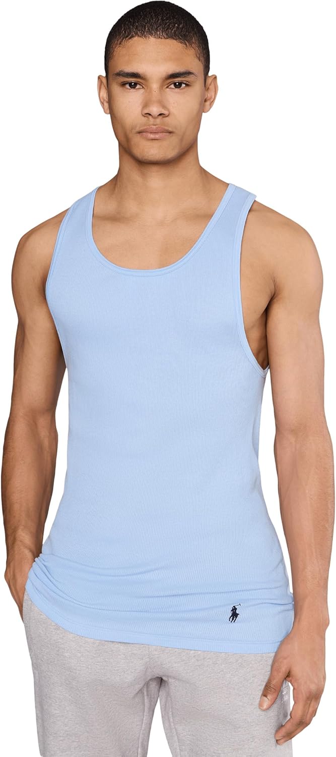 Polo Ralph Lauren Men's Polo Ralph Lauren Men's Classic Fit 100% Cotton Ribbed Tank - 3 Pack, Nctkp3, White/Green/Blue, 2XL