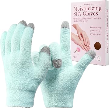 MoyRetty Touchscreen Silicone Moisturizing Gloves for Dry Hands Overnight, Reusable Hand Spa Gloves with Vitamin E & Jojoba OilGreen