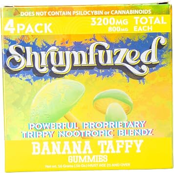 Shrumfuzed Proprietary Nootropic Gummy 3200mg - Lions Mane, Reishi, Chaga, and Cordycep Nootropic Mushroom Blend 4, Banana Taffy