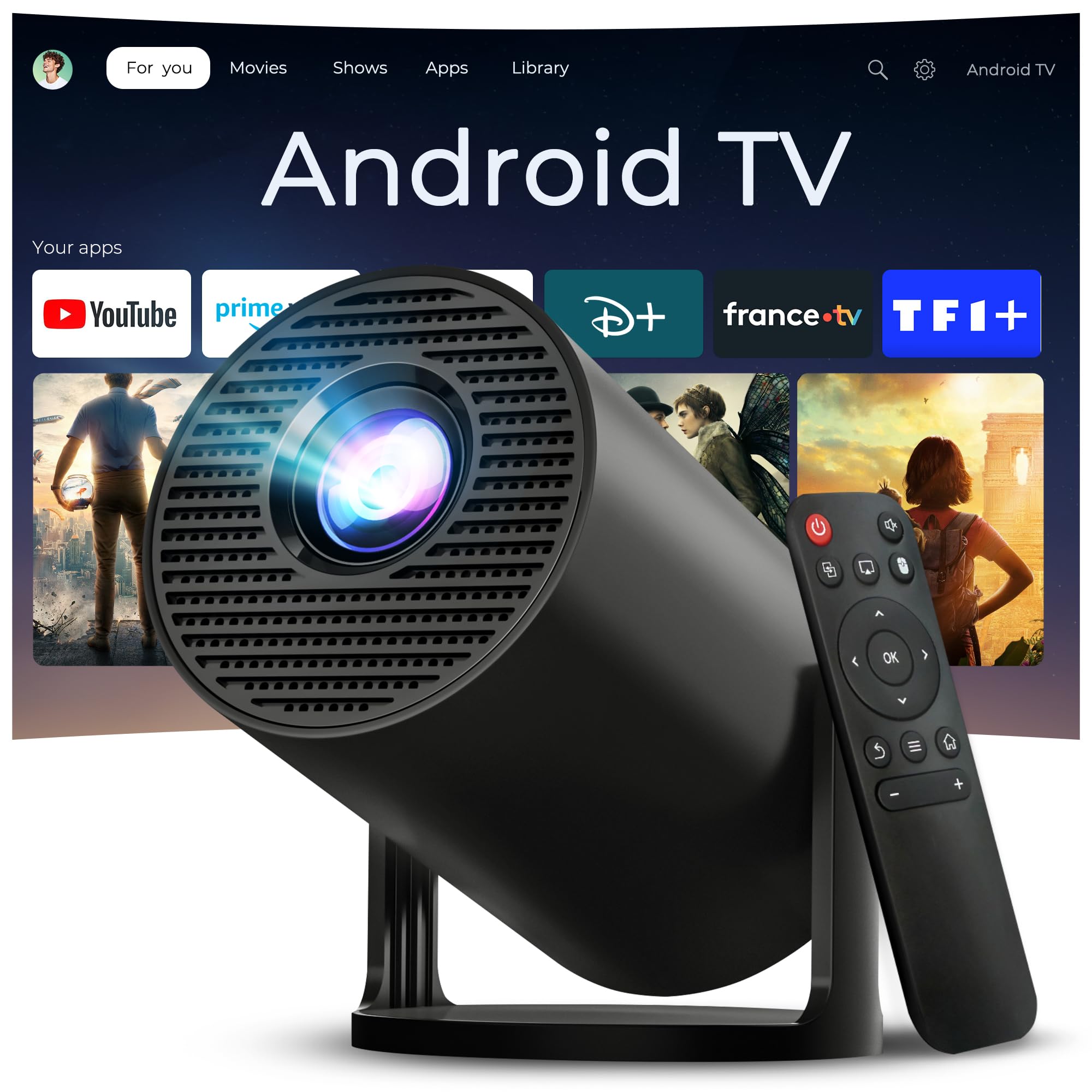 Vidéoprojecteur Compatible 4K Android 14 Mini Video Projecteur Contrôle App