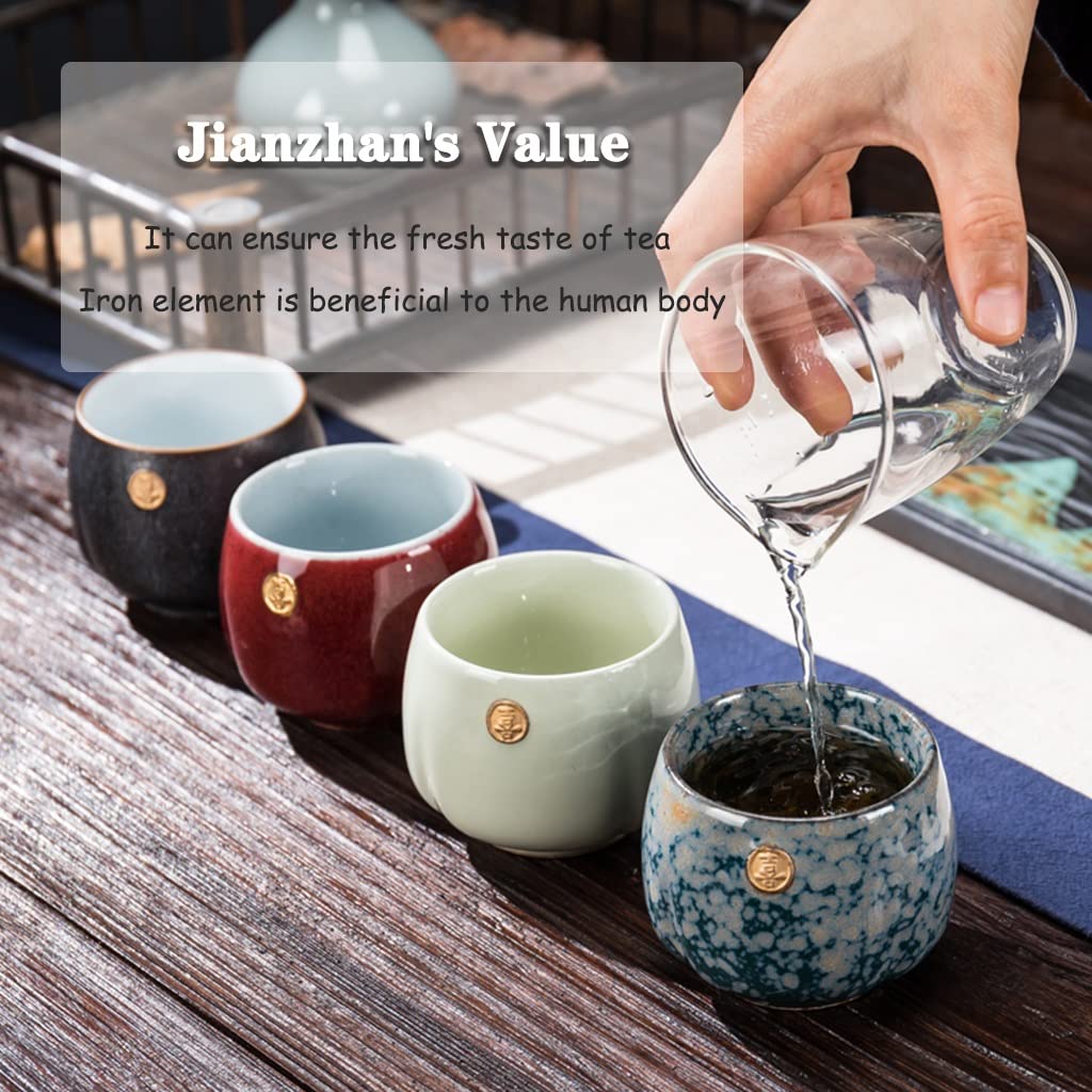 Tazas de té Taza De Té Pequeña Juego De 4 Tazas De Té De Cerámica Hechas A Mano, Copa Maestra Jianzhan Individual con Caja De Regalo, Cuenco De Té Vintage Elegante para Invitados
