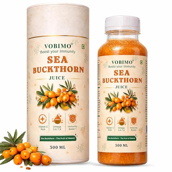 VOBIMO Himalayan Sea Buckthorn pulp juice 300 ml, Pulp Concentrate Made for Your Total Body Care & Wellness, Rich in Vitamin C, Omega 3 6 7 9 & Antioxidants, Immunity, Skin Glow & Gut Health Support, For Men & Women (Seabuckthorn Pulp Juice)