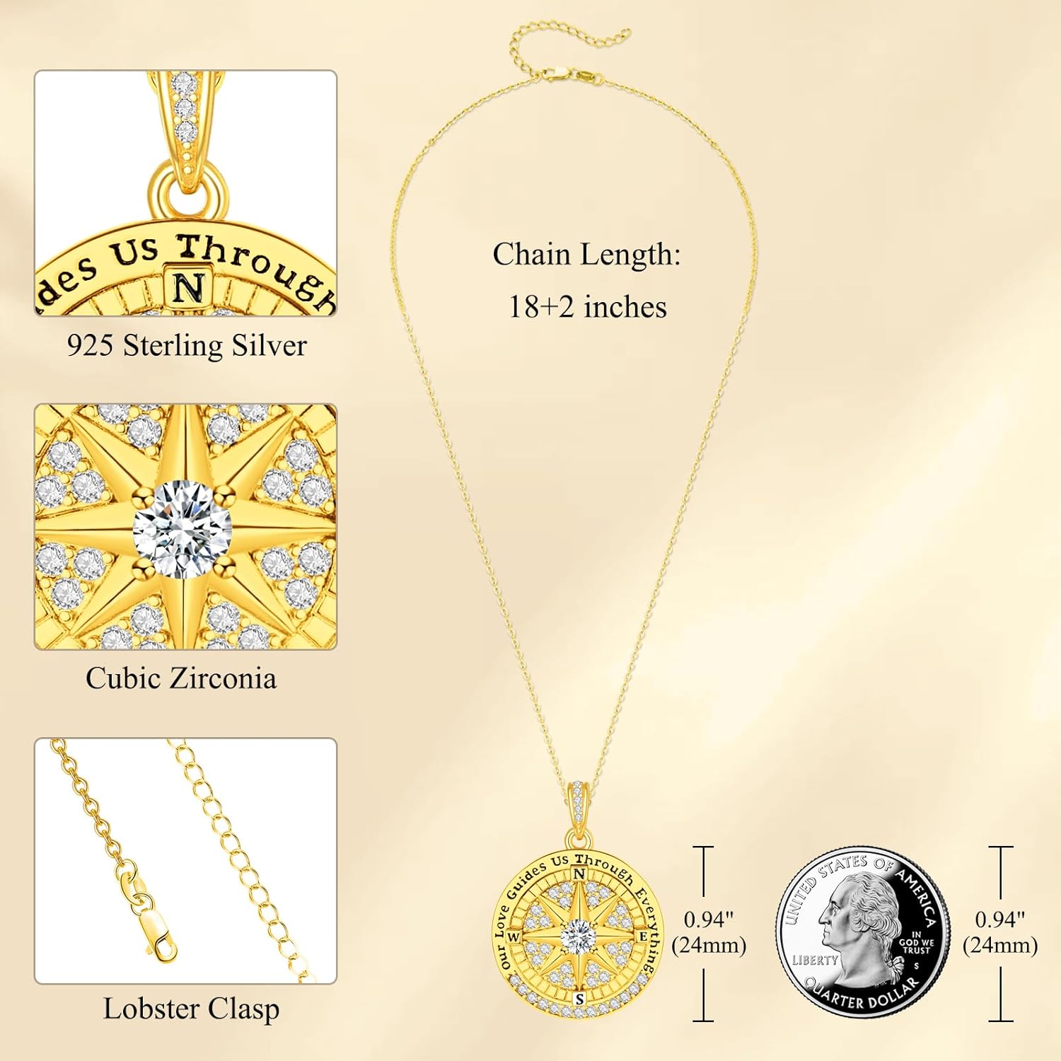 AENEAS Compass Necklace for Women sterling silver Compass Pendent Necklace Romantic Christmas Xmas Compass Jewelry Gifts for Her Mom Wife