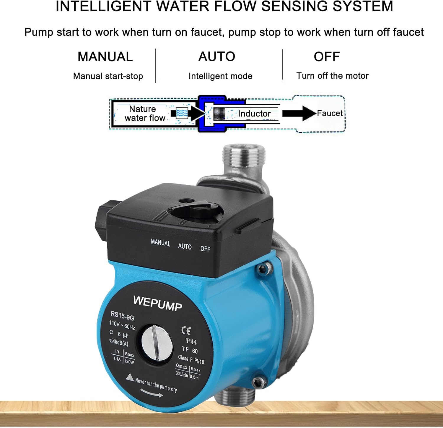 NPT 3/4'' Domestic Automatic Booster Pump 120W Hot Water Circulation Pump for Solar Heater（RS15-9SB)