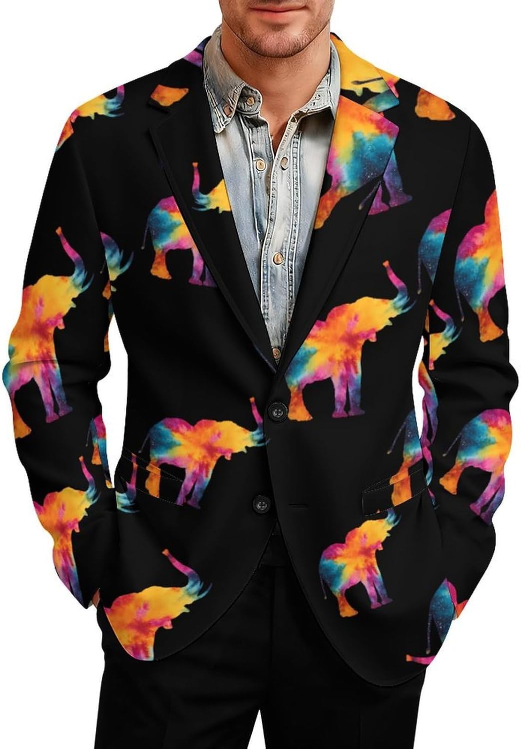 Tie-Dyed Elephant Mens Blazer Two Button Lightweight Sport Coats Suit Business Jacket