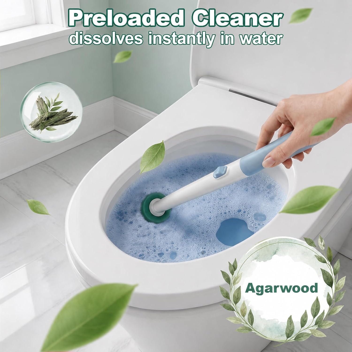 Disposable Toilet Brush, Wall-Mounted Rotating Holder Set, Bathroom Maintenance, Toilet Cleaner(Light Agarwood Scent)