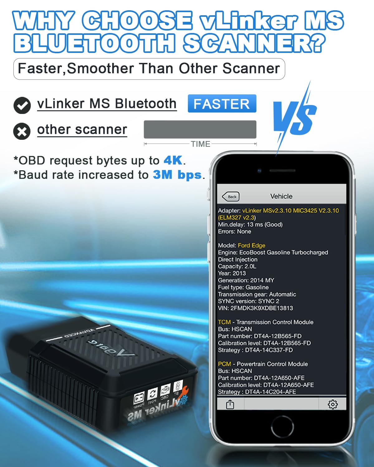 V.gate vLinker MS Bluetooth OBD2 Car Scan Tool for iPhone & Android & Windows, Vehicle Scanner Supports Multiple CAN Protocols (GMLAN, MS CAN, CH CAN, LS CAN)