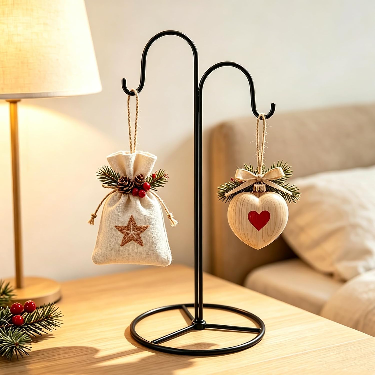 Ornament Display Stand Iron Double Curved Hooks Holder for Christmas Decor