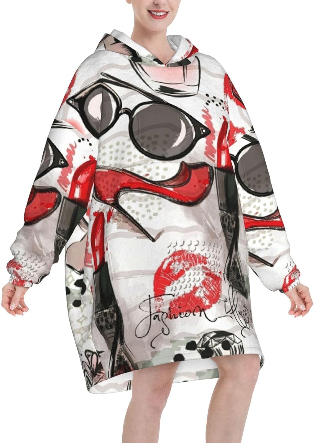 Cosmetic Perfume Artprint Oversized Hoodie Blanket, Super Soft Warm Comfortable Hoodie, Wearable Blanket Adult