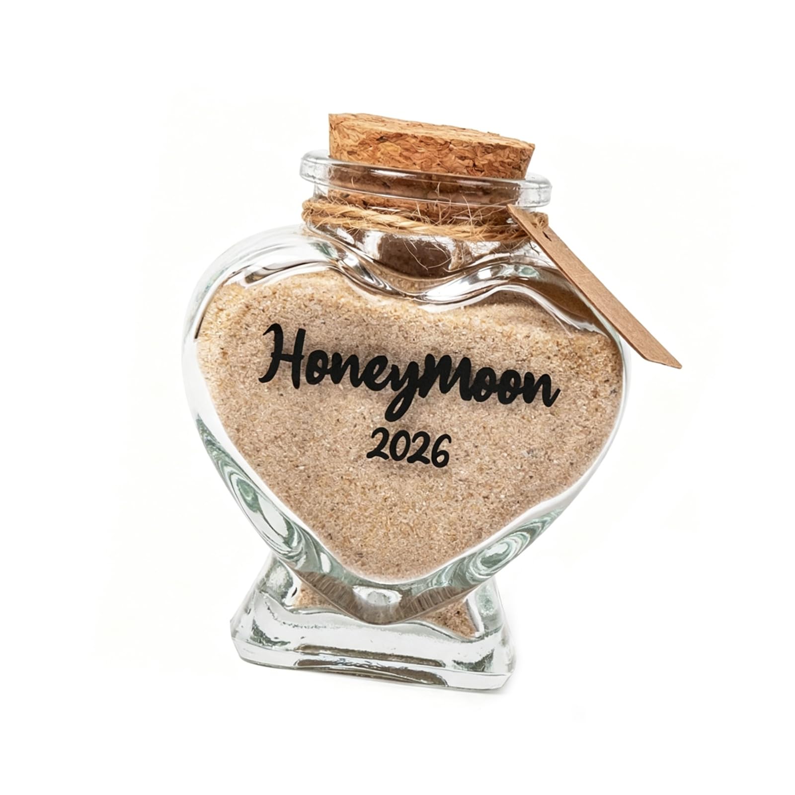 Jazuaiao Honeymoon Sand Keepsakes Jar 2026 Heart Shape Glass Jar with Corks Lid Engagement Gift, Wedding Gift, Bridal Shower Heart Shape Glass with Corks