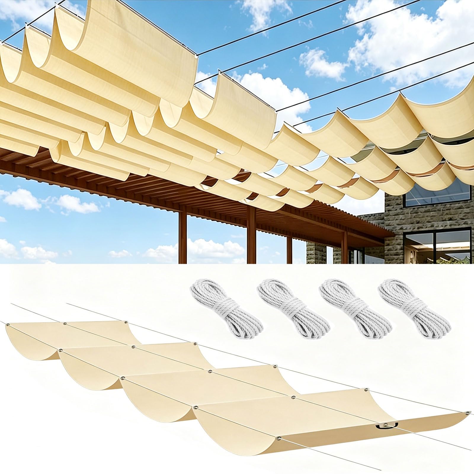 Voile ombrage rétractable vague imperméable protection UV pour patio et jardin