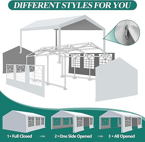 Miniatura 6 de GARTOO Tienda de campaña resistente de 20 x 20 pies  Toldo de refugio para eventos de boda al aire libre con pared lateral extraíble y 4 bolsas de