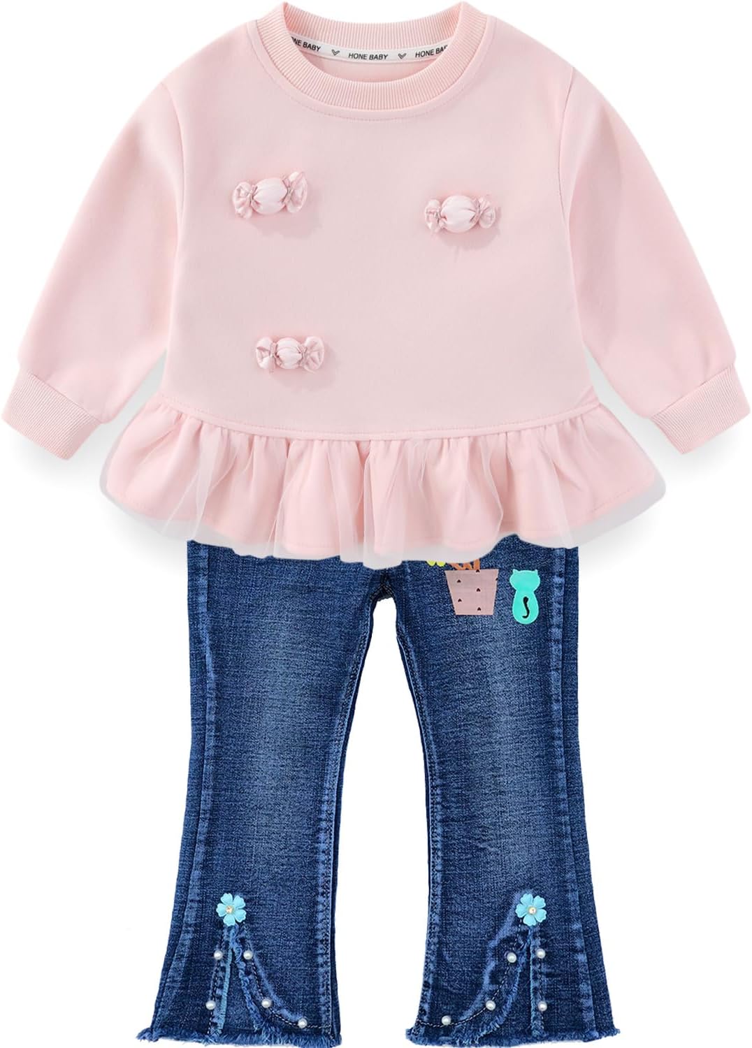 Peacolate 2-7T Spring Fall Little Girls 2pcs Clothing Set T Shirt and Jeans