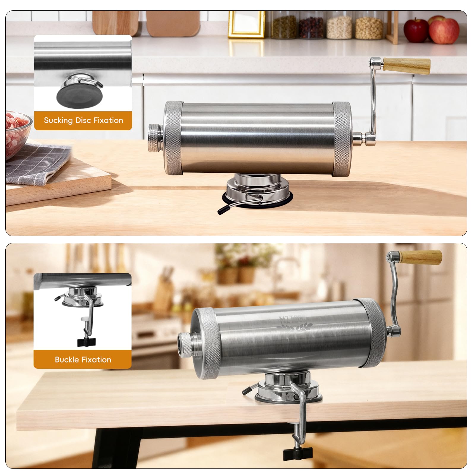 MZTOGR 5L Wurstfüller, Edelstahl Horizontale Wurstmaschine, Manuelle Wurstmaschine, Wurstpresse mit Tischklemme & 4 Füllrohre, Wurstfüllmaschine für Hausgemachte
