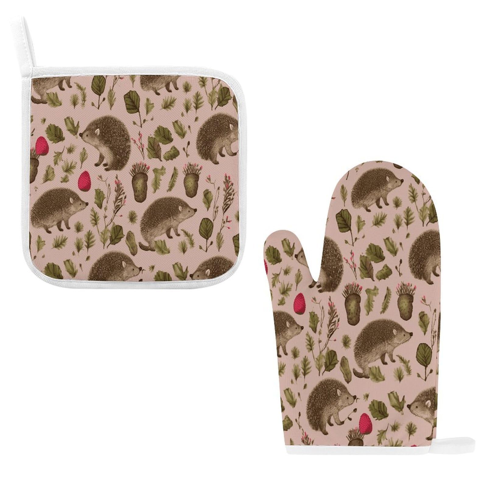 Btcowzrv Style Hedgehog Print Oven Mitts And Pot Holders 2Pcs Set
