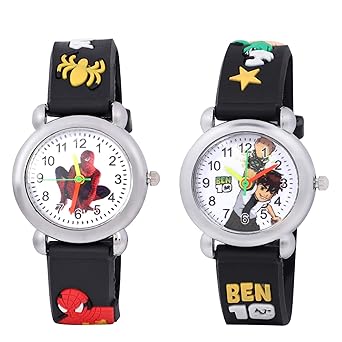 CLOUDWOOD Analogue Multicolour Dial Boys and Girls Wrist Watch - Pack of 2 (Spiderman-Ben10)