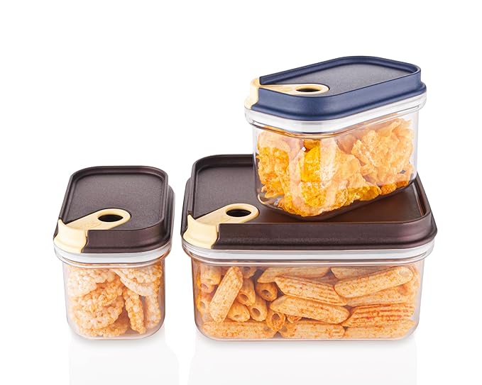 RITU Plastic Fridge Organizers Storage Box Set of 3 | Transparent Containers with Airtight Lids for Vegetables, Fruits | Stackable, Durable, BPA-Free for Kitchen & Freezer Storage|2000ML, 650ML, 650ML