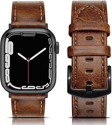 Vista 53 de Correa de cuero compatible con correas de Apple Watch de 1.811 in, 1.772 in, 1.732 in, 1.654 in (Serie 1/2/3) para hombres y mujeres, correa de Azul