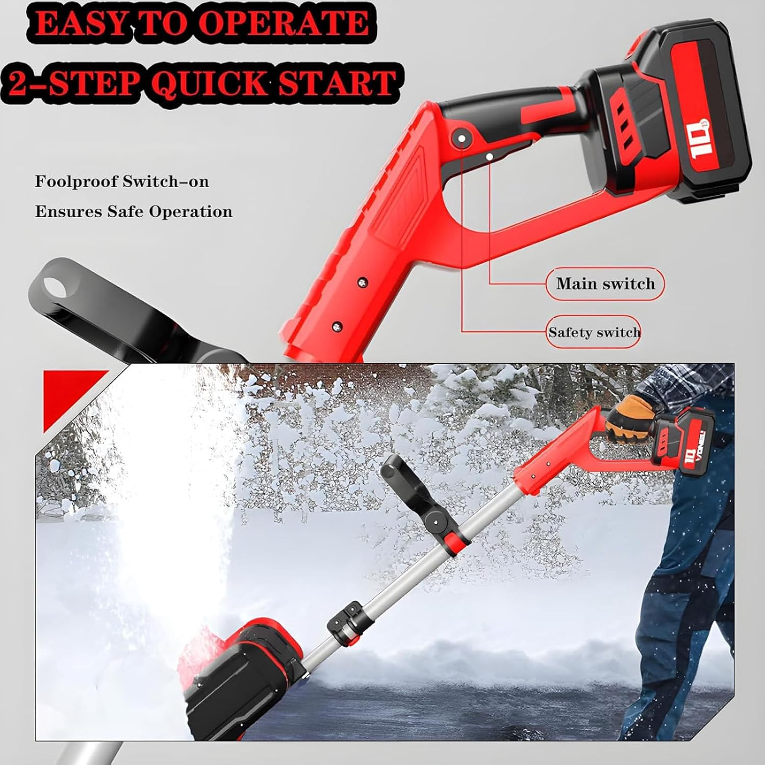 Cordless Snow Shovel, 20V Cordless Electric Snow Blower with Adjustable Front Handle&Telescopic Pole, Snow Thrower with 12in. Width, 6in. Depth for Patio Deck Driveway