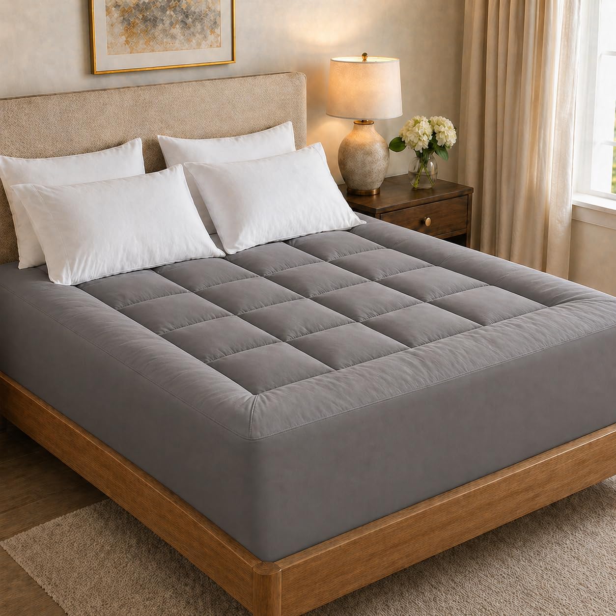 Topper 1000 GSM, WestMonth Premium Quilted 1000 Gsmluxury Extra Thick Mattress Topper - Breathable & Fluffy Soft, Cooling Pad Cover Bed of King Queen with Deep Pocket (White, California King)