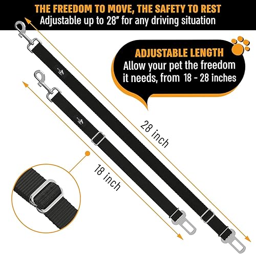 Miniatura 6 de Active Pets Cinturón de seguridad de coche negro para perros, se fija al arnés y al collar, sistema de retención de viaje ajustable de 18 a 24