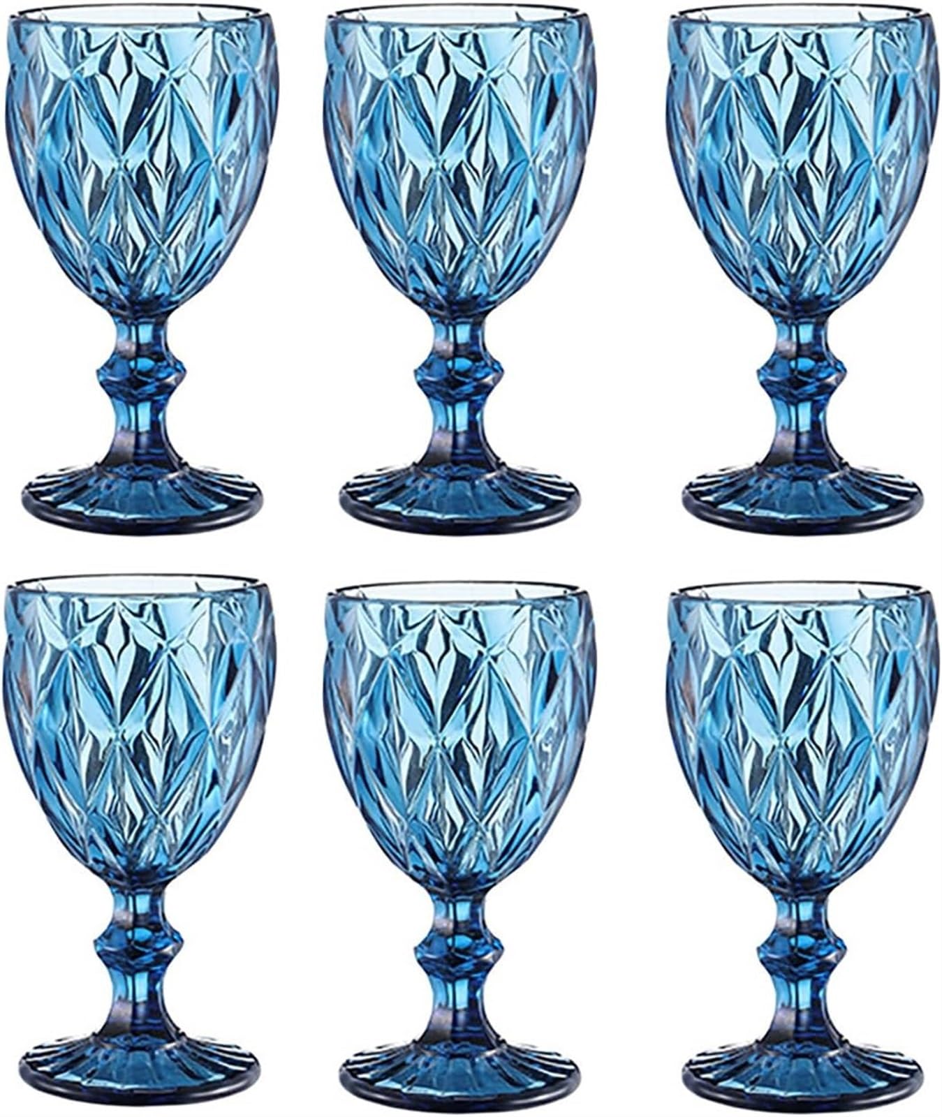 THE WHITE SHOP Set of 6 Colored Wine Goblets, 10 Oz Wine Glasses Set with Embossed Pattern, Colored Wine Glasses Vintage Glassware for Party, Wedding, Bar, Wine, Juice, Beverage(Blue)
