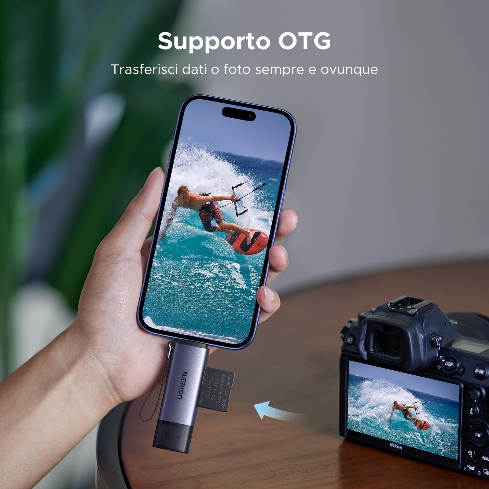 UGREEN 2 in 1 Lettore Schede SD Micro SD USB C USB A 3.0 OTG Card Reader Tipo C Adattatore per Scheda 5Gbps Compatible con iPhone 17 Pro Max Air MacBook Pro iPad Pro Galaxy S25 24 Mate70 P70