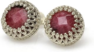 Artisan Rhodonite Earrings in 925 Sterling Silver - 10mm Round Dainty Stud Earrings for Women, Fashion Jewelry, Bridal Jewelry, Everyday Earrings - Handmade Customizable Gemstone Earrings for Her