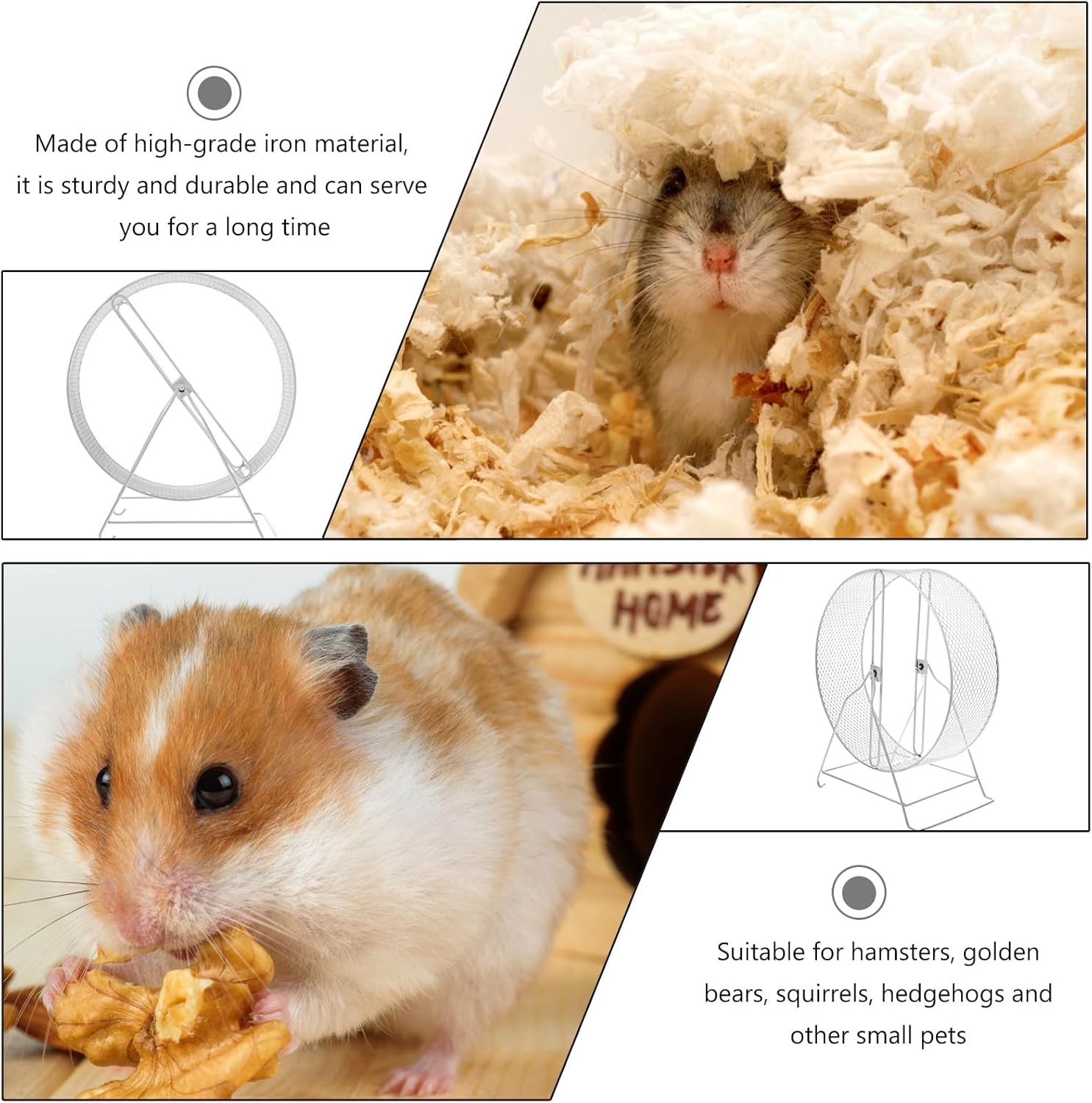 Cabilock Iron Hamster Running Wheel Silent Exercise for Small Animals Squirrel Hedgehog Gerbil Pet Plaything with Bracket White 32cm